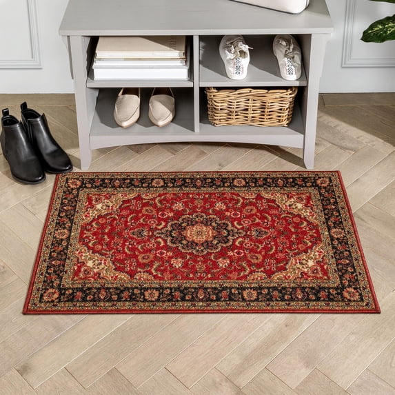 Well Woven Kings Court Gene Traditional Medallion Persian Red Machine Washable Indoor/Outdoor 2' x 3' Accent Mat Area Rug