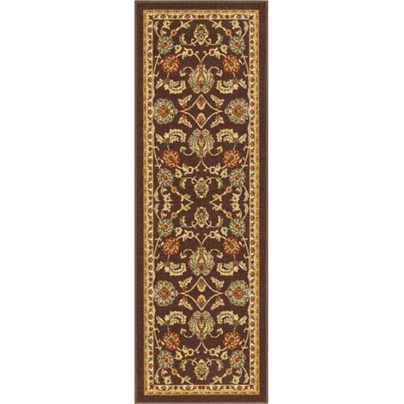 Well Woven Kings Court Tabriz Traditional Brown Machine Washable Indoor/Outdoor 2'7" x 12' Runner Area Rug