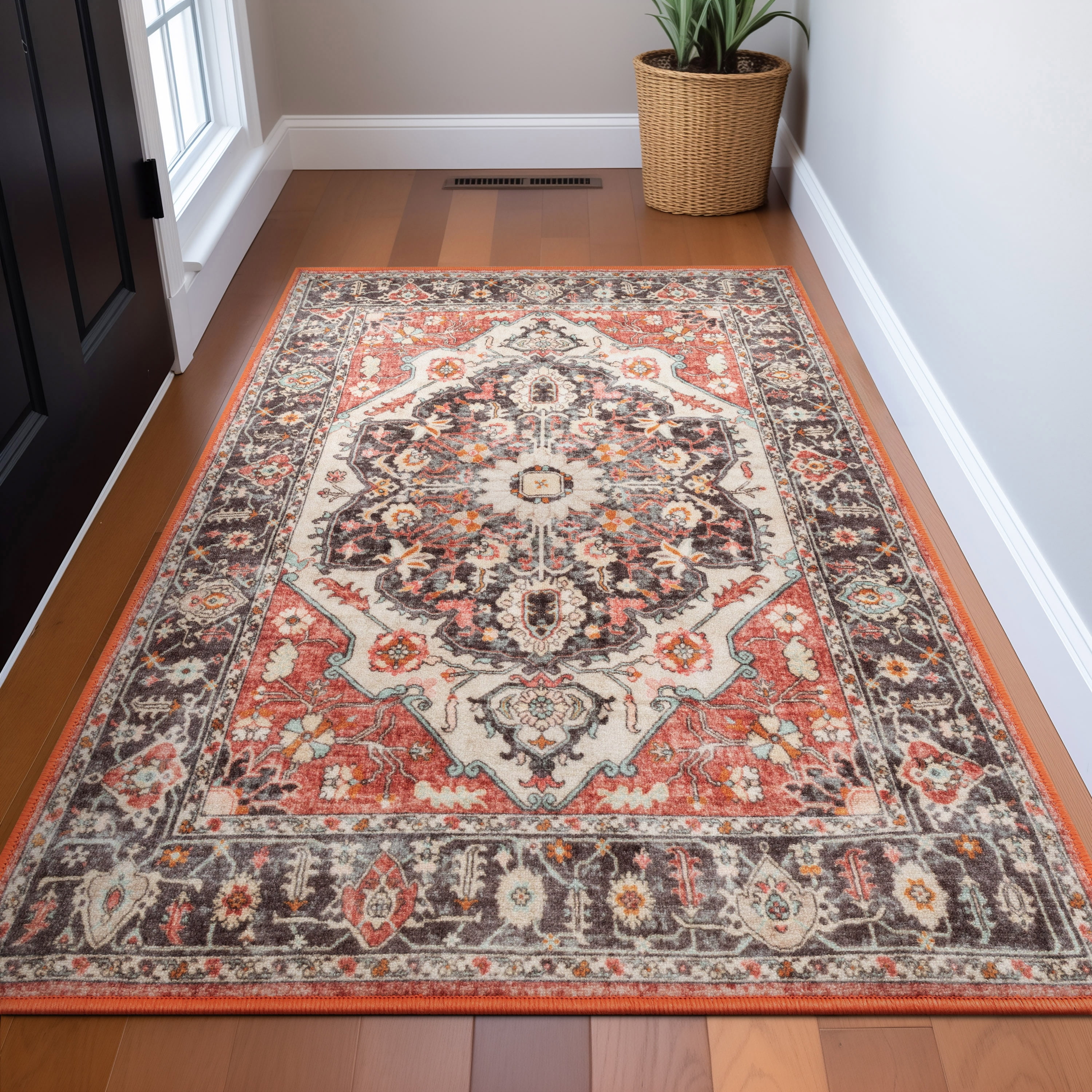 Multicolor Medallion Synthetic Washable Area Rug 3'3" x 4'7"
