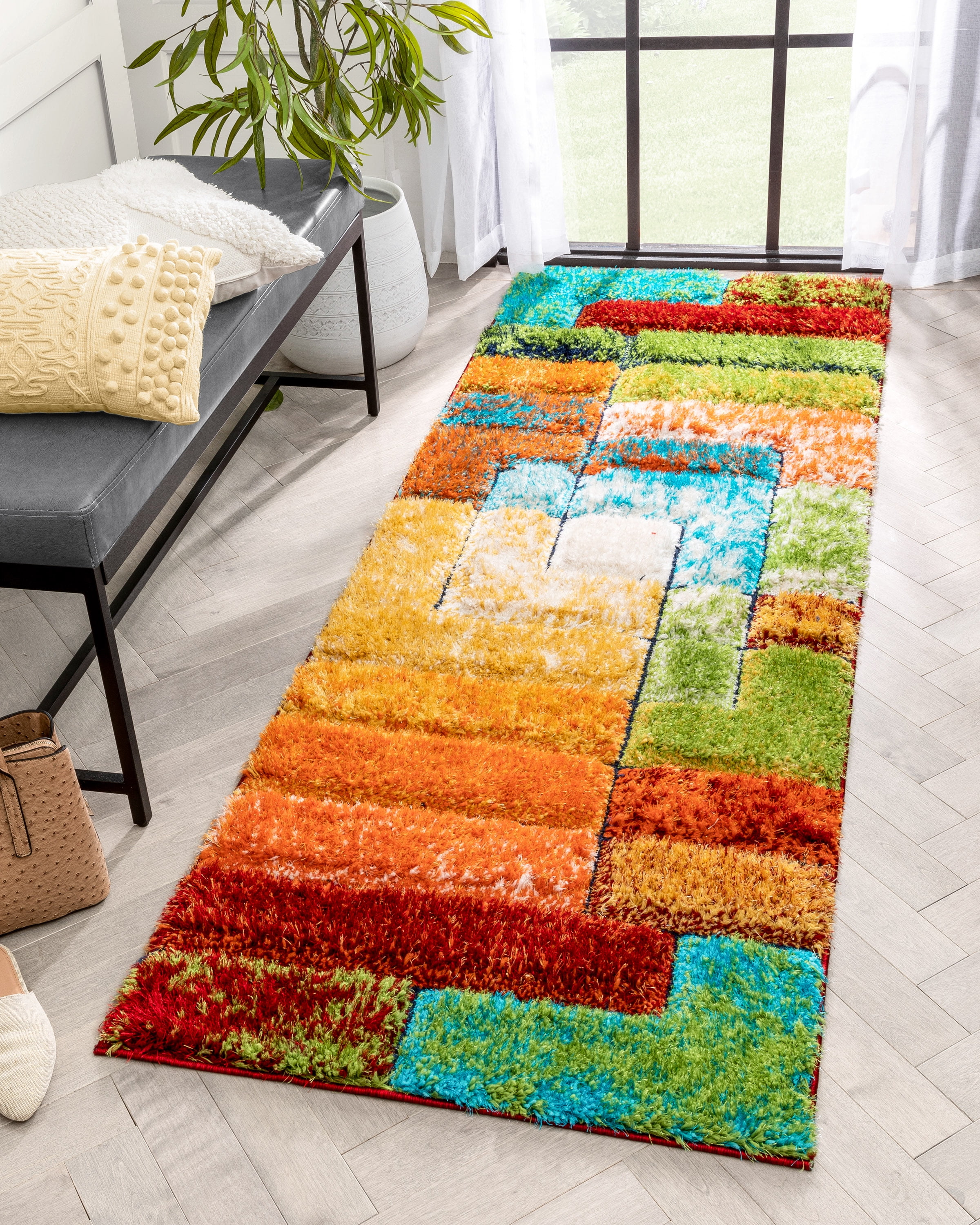 3d Pattern Runner Rug Well Woven Kizi Multi Abstract Geometric 3D Textured Shag Runner Rug ...