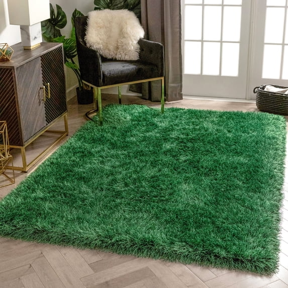 Well Woven Kuki Chie Glam Solid Textured Ultra-Soft Green 2'3" x 7'3" Runner Two-Tone Shag Area Rug