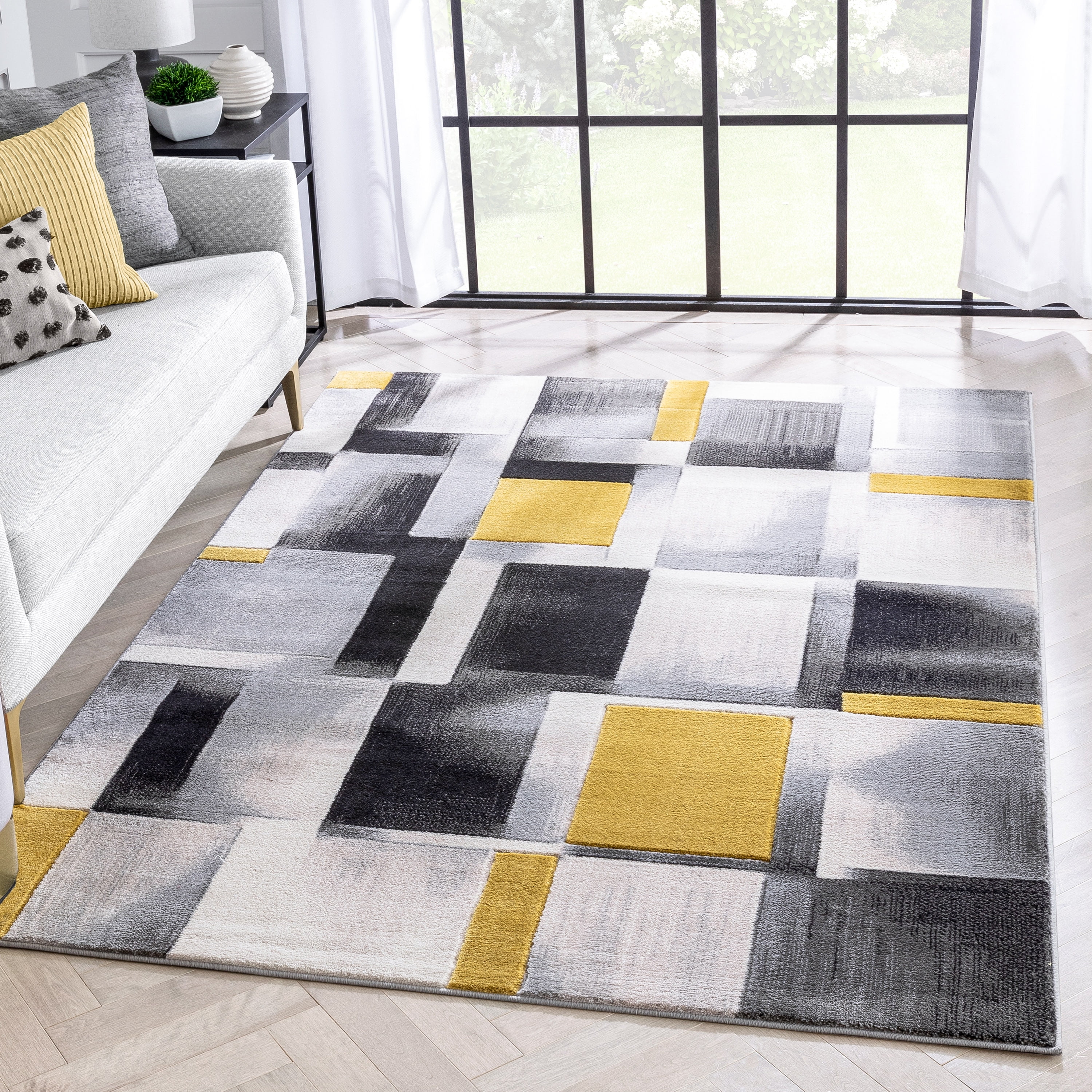 Well Woven Lane Gold Modern Geometric Boxes & Squares Pattern Area Rug ...