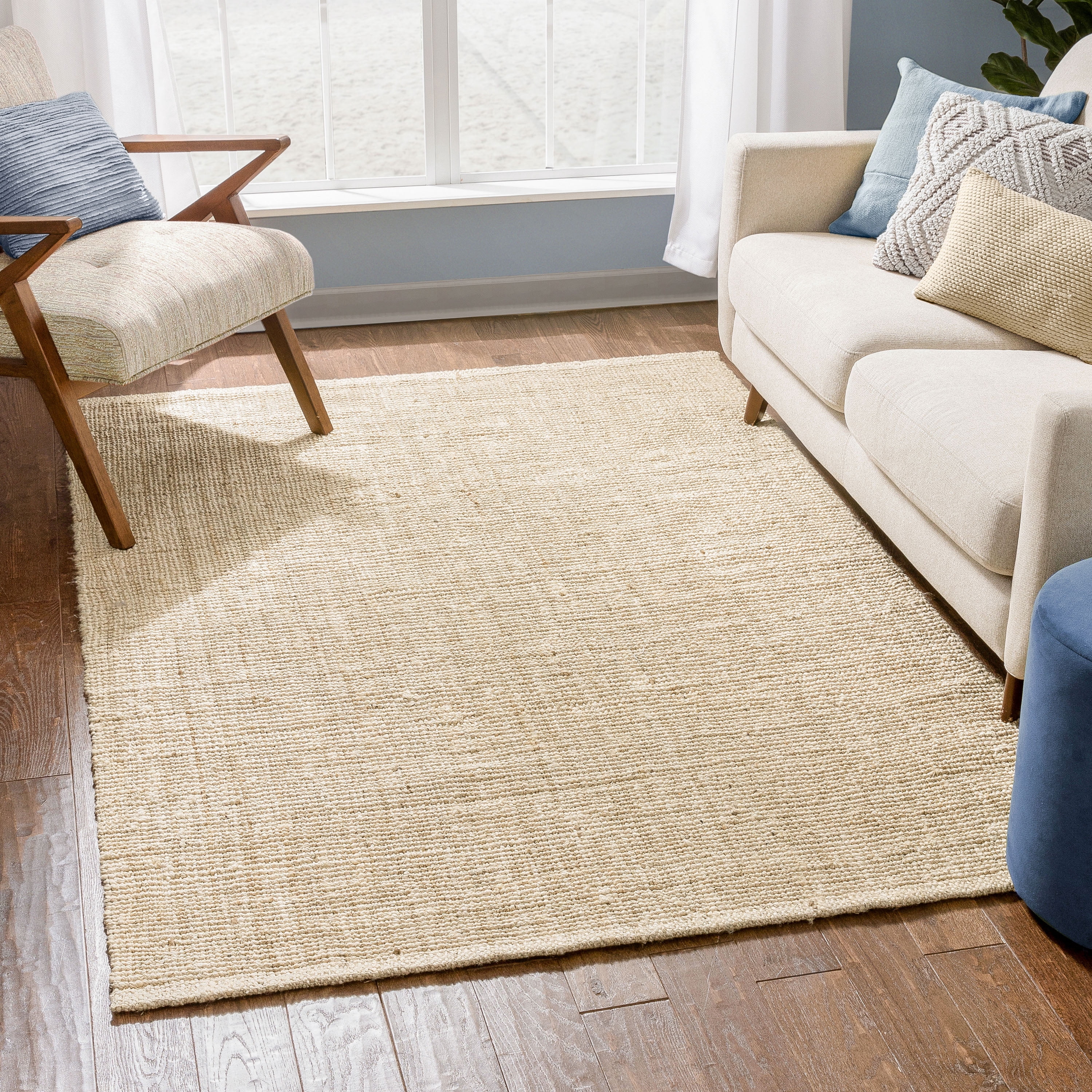 Well Woven Lani Boucle Hand-Woven Jute Farmhouse Solid Pattern Off-White Chuncky-Textured 8' x 10' Area Rug