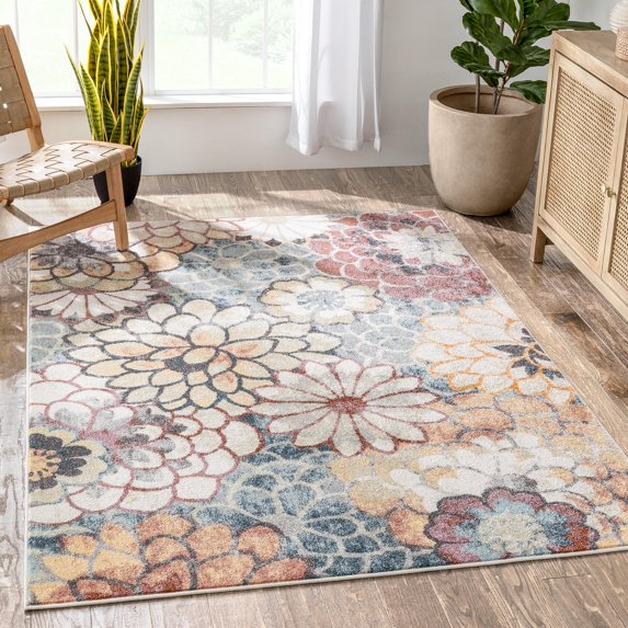 Well Woven Leeza Modern Multi Blue Floral Geometric Pattern Area Rug