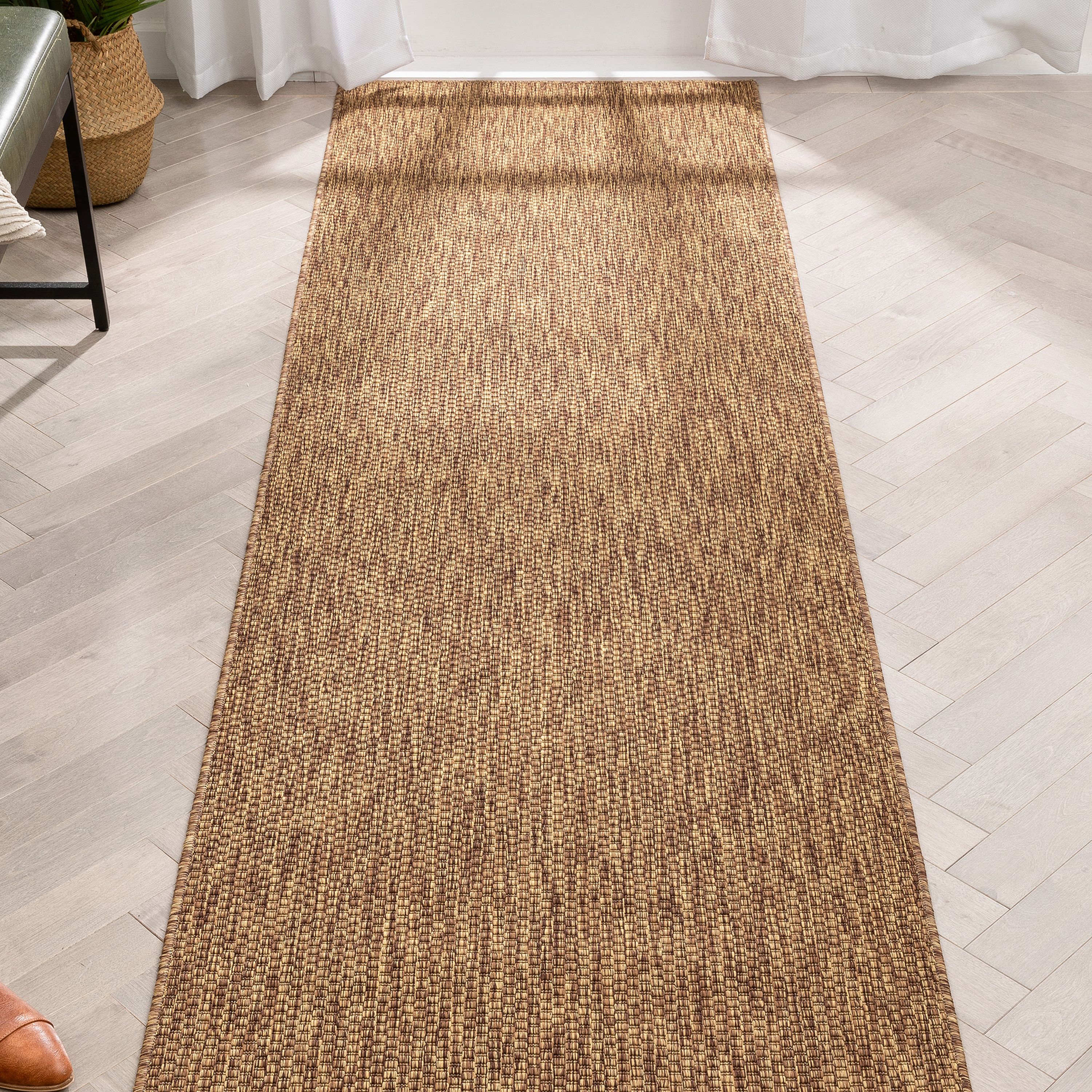 Well Woven Leifen Coffee Indoor / Outdoor Flat Weave Pile Solid Color Pattern Runner Rug 3x10 (2'7" x 9'10")