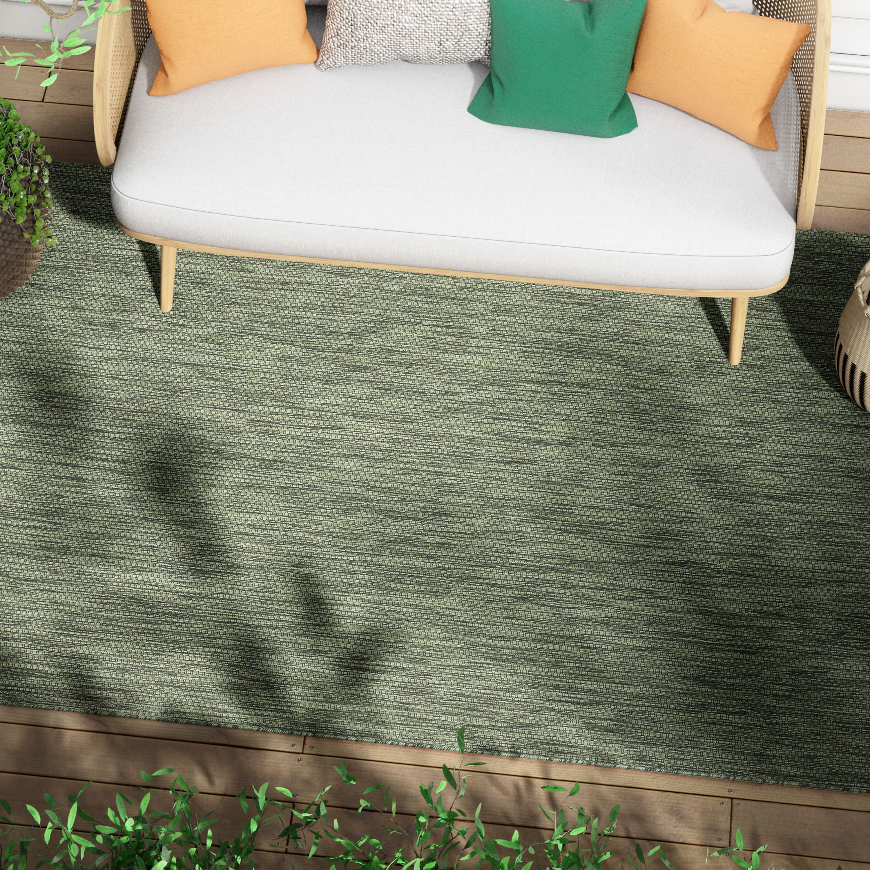 Well Woven Leifen Green Indoor / Outdoor Flat Weave Pile Solid Color Pattern Area Rug 8x10 (7'10" x 9'10")