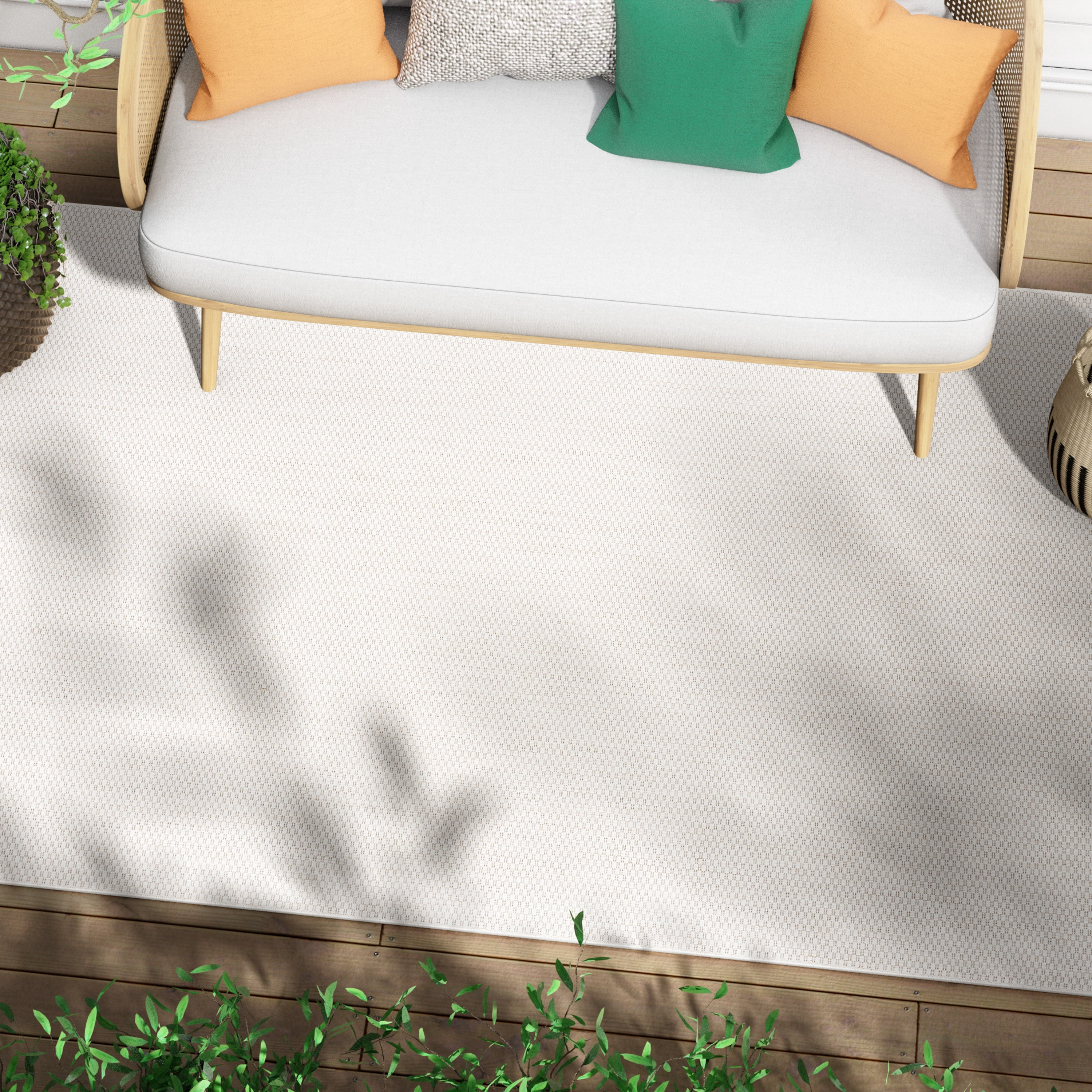 Well Woven Leifen Ivory Indoor / Outdoor Flat Weave Pile Solid Color Pattern Area Rug 5x7 (5'3" x 7'3")