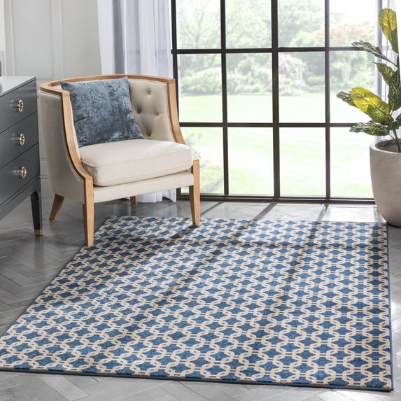 Well Woven Lev Blue & Ivory Links Geometric Area Rug 6'7" x 9'3"