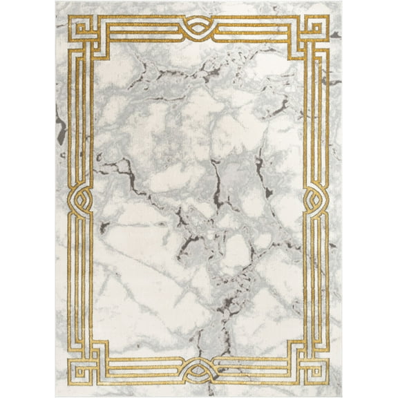 Well Woven Lezlee Abstract Modern 2' x 3' Area Rug - Ivory Marble Border - For Entryway, Office, Accent