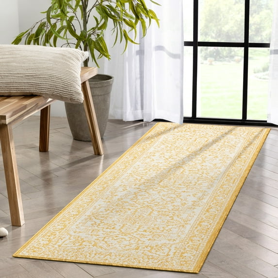 Well Woven Lia Celesine Oriental Persian Yellow 2'3" x 7'3" Runner Indoor/Outdoor Rug