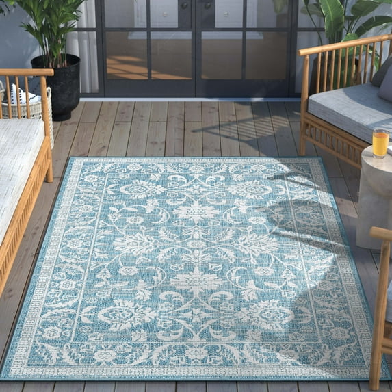 Well Woven Lia Delphi Oriental Persian Blue 7'10" x 10'6" Indoor/Outdoor Area Rug