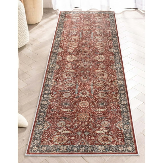 Well Woven Liana Flatweave Persian Floral Red 2'3" x 7'3" Runner Rug