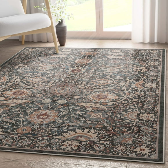 Well Woven Liana Persian Floral 3'11" x 5'3" Area Rug Navy Charcoal Grey