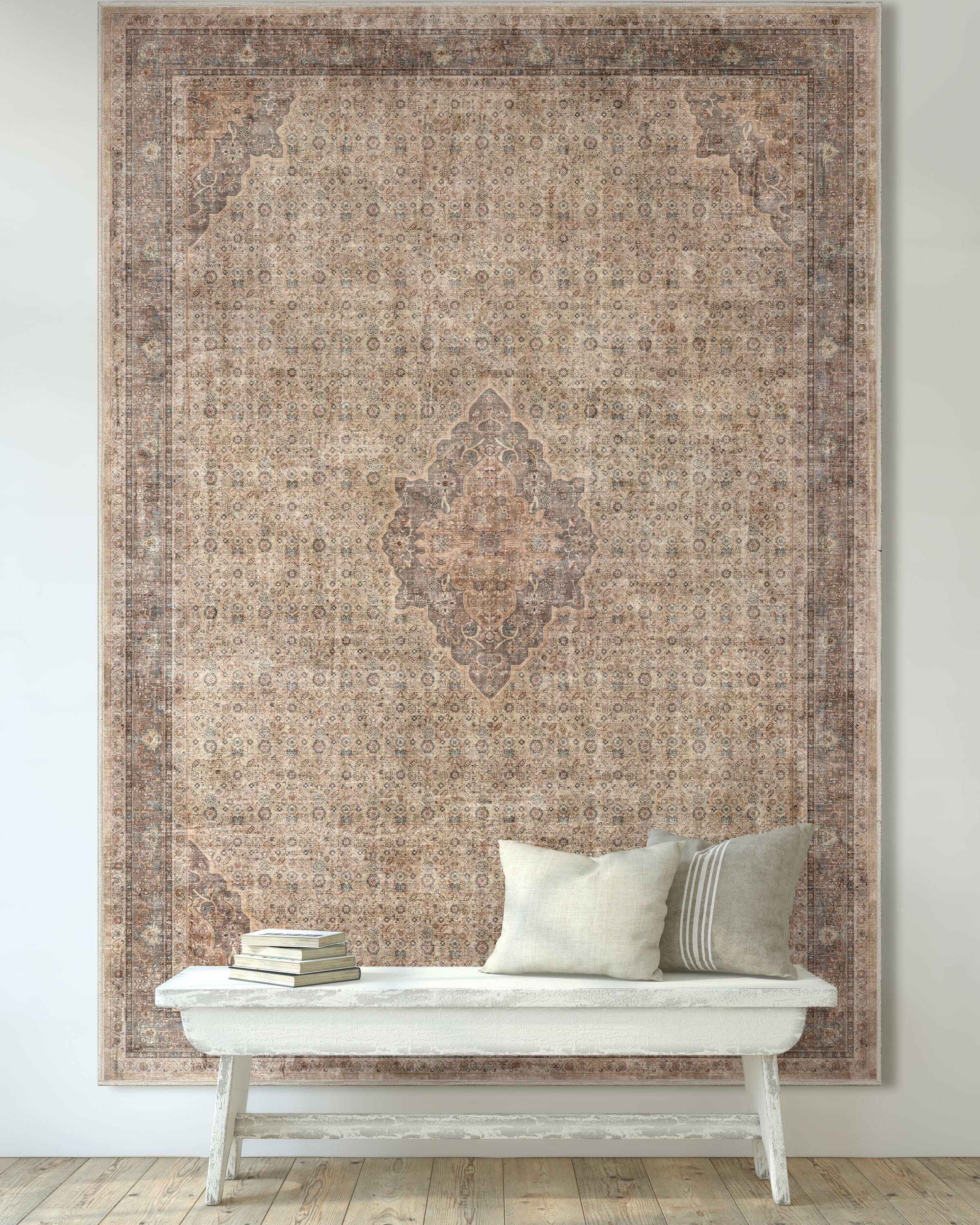 Asha Lilith Vintage Beige Brown Chenille Oriental 3' x 5' Area Rug
