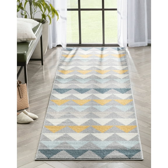Well Woven Lincoln Modern Scandinavian Geometric Grey Gold Runner Rug 2'7" x 9'10"