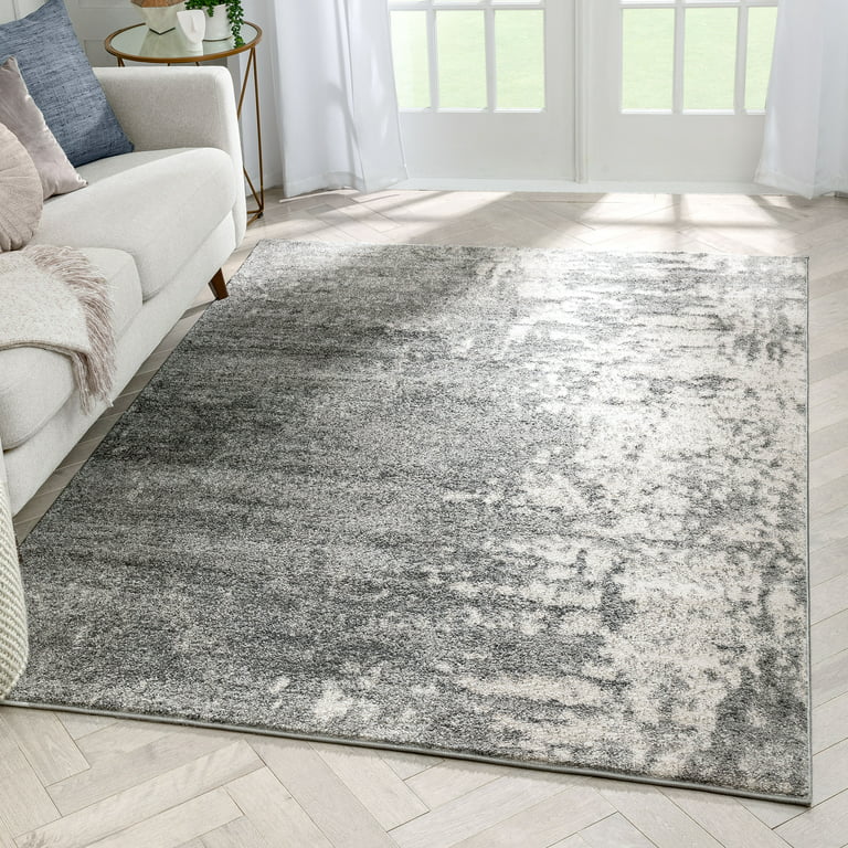 Well Woven Lisbon Finca Industrial Solid & Striped Distressed Grey 5'3 x 7'3 Area Rug