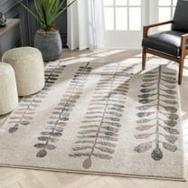 Well Woven Lisbon Myra Botanical Abstract Leaves Pattern Ivory Retro 5'3" x 7'3" Area Rug