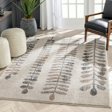 Well Woven Lisbon Myra Botanical Abstract Leaves Pattern Ivory Retro 5'3" x 7'3" Area Rug