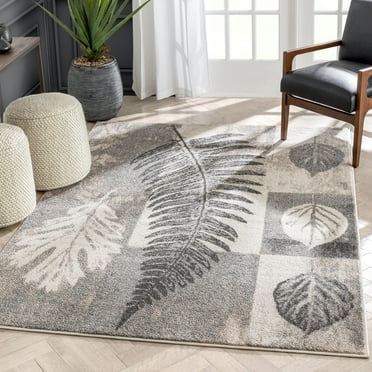 Well Woven Lisbon Odette Botanical Transitional Leaves Pattern Grey Retro 7'10" x 9'10" Area Rug