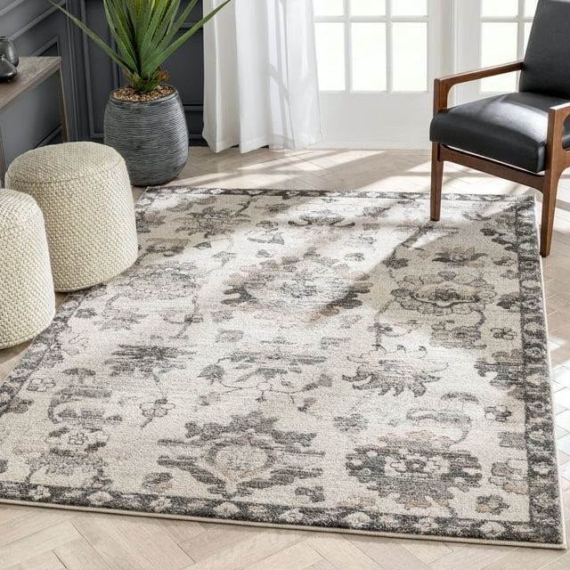 Well Woven Lisbon Selma Modern Oriental Floral Pattern Grey Retro 5'3" x 7'3" Area Rug
