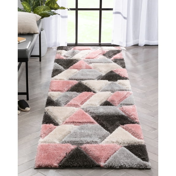Well Woven Loecke Blush Boxes Geometric 3D Textured Shag 2'7" x 9'10"