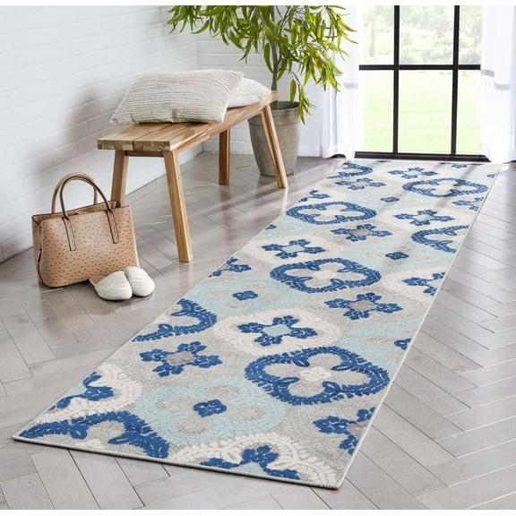 Well Woven Loewy 2'7" x 9'10" Runner Indoor/Outdoor High-Low Mediterranean Blue Rug