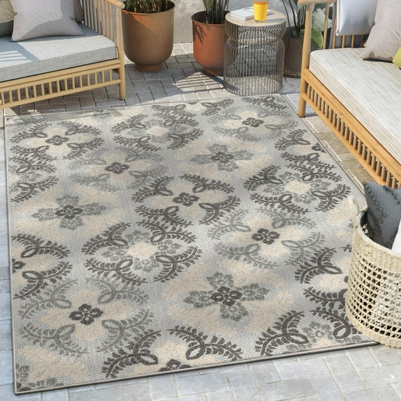 Well Woven Loewy 3'11" x 5'3" Indoor/Outdoor High-Low Mediterranean Grey Area Rug