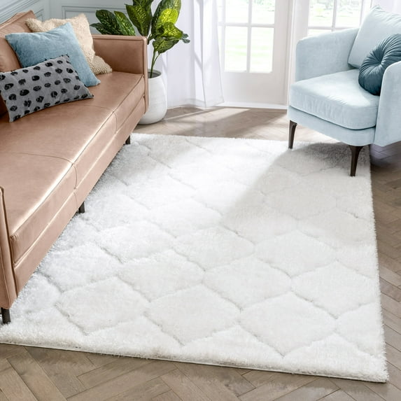 Well Woven Logan Sandy Lattice Trellis Shag 3D Textured Ivory 7' 5" x 9' 10" Area Rug