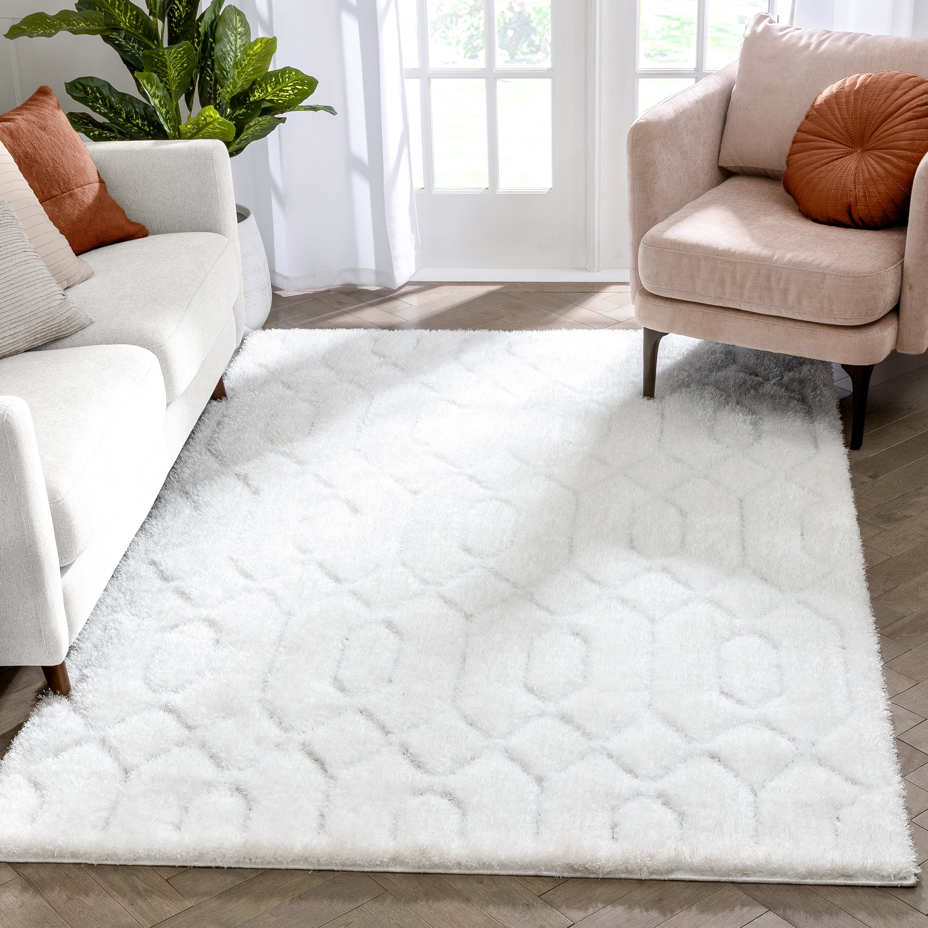 Well Woven Logan Winona Honeycomb Hexagon Pattern Shag 3D Textured Ivory 7' 5" x 9' 10" Area Rug
