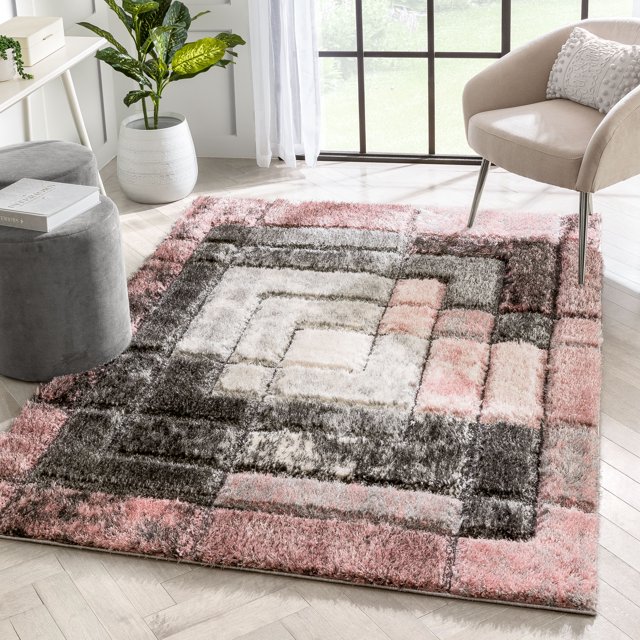 View of Well Woven Lolly Kenzo Retro Geometric Pattern Pink Grey 5'3