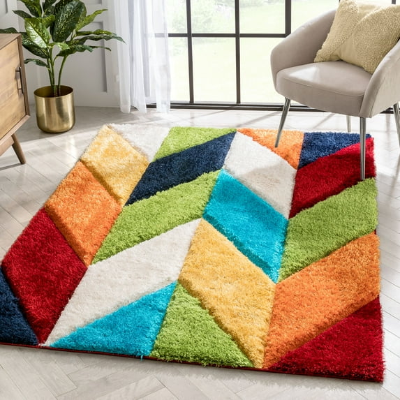 Well Woven Lolly Mika Retro Zig-Zag Pattern Multi 5'3" x 7'3" 3D Texture Shag Area Rug