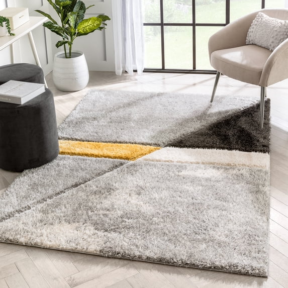 Well Woven Lolly Mori Abstract Geometric Yellow Grey 9'3" x 12'6" 3D Texture Shag Area Rug