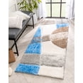 thumbnail image 1 of Well Woven Lolly Remi Contemporary Geometric Boxes Grey Light Blue 2'7" x 7'3" Runner 3D Texture Shag Area Rug, 1 of 7