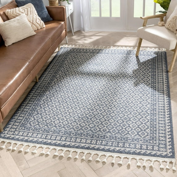 Well Woven Loop-De-Loop Callista Retro Trellis Blue Kilim-Style 7'10" x 10'6" Area Rug