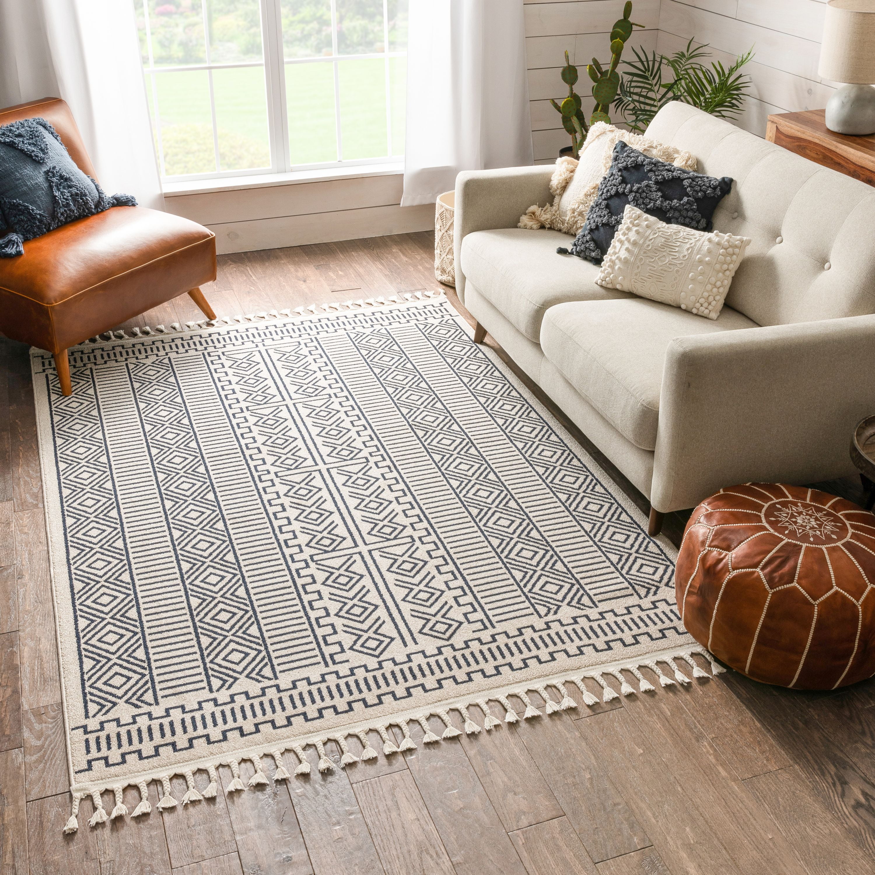 Blue Geometric Flat Woven Synthetic Area Rug
