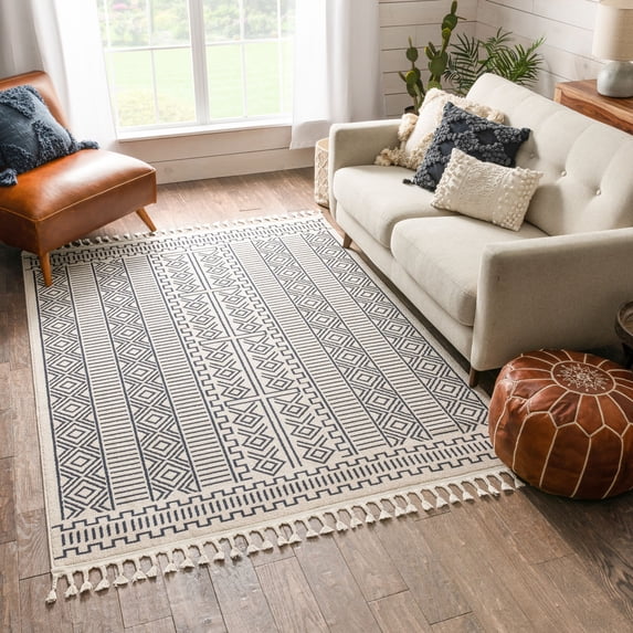Well Woven Loop-De-Loop Covina Tribal Geometric Denim Blue 7'10" x 10"6" Area Rug