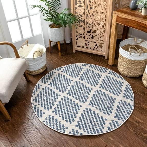 Well Woven Loop-De-Loop Cruce Geometric Tribal Dark Blue 3'11" Round Area Rug