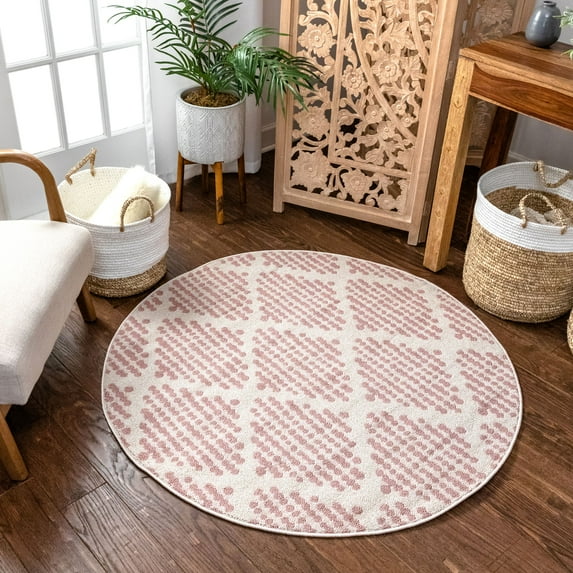 Well Woven Loop-De-Loop Round Trellis NA Modern Area Rug, Pink