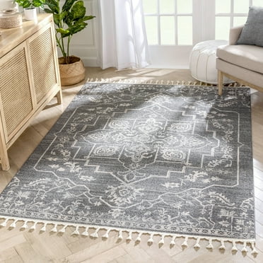 Well Woven Loop-De-Loop Valentina Medallion Botanical Gray Kilim-Style 5'3" x 7'3" Area Rug