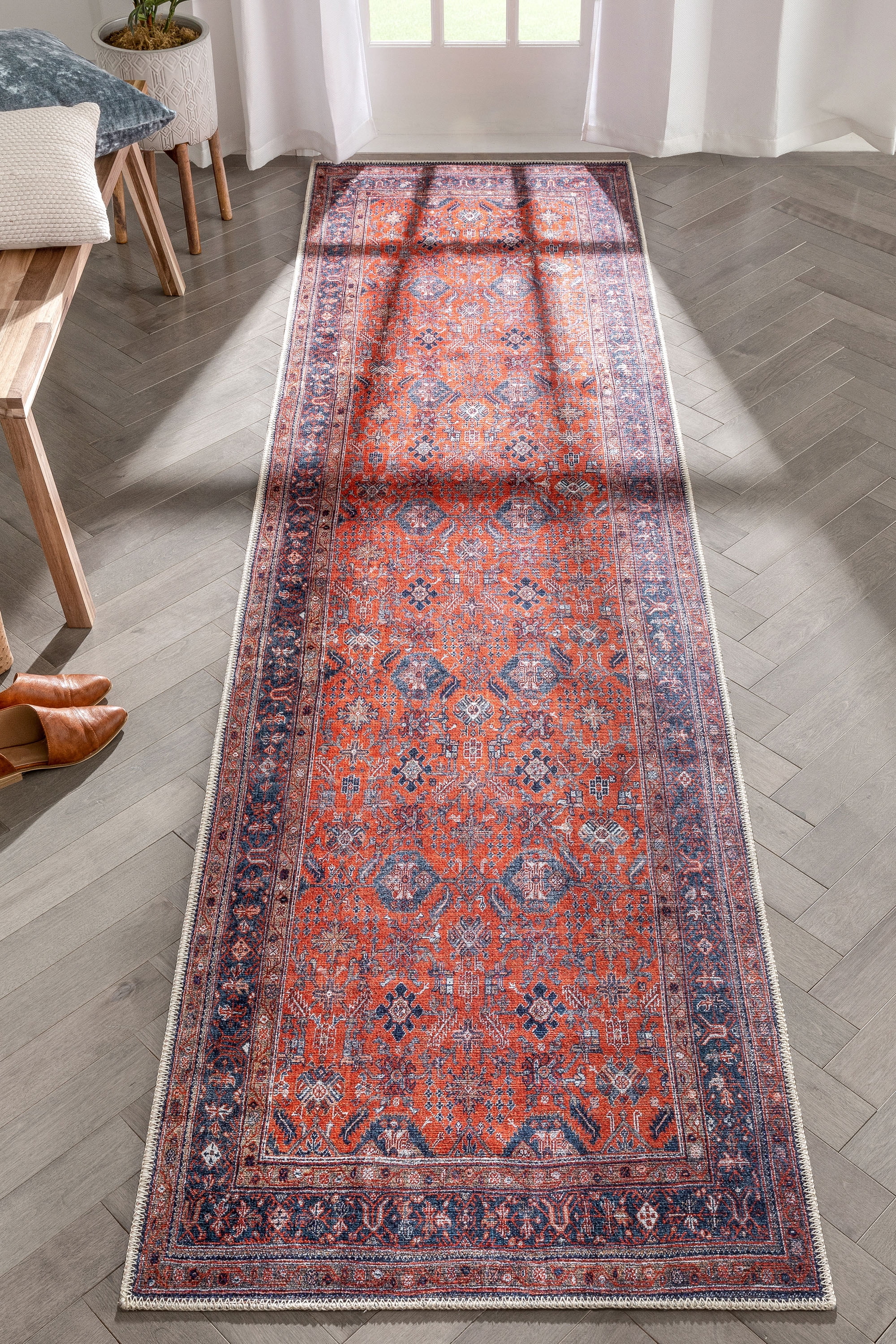 Well Woven Lotus Daliah Vintage Persian Oriental Machine Washable Flat-Weave Distressed Red 2'7" x 9'10" Runner Area Rug