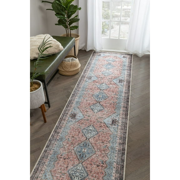 Well Woven Lotus Menda Light Blue Vintage Bohemian Meallion Oriental 2'7" x 9'10" Runner Machine Washable Flat-Weave Area Rug