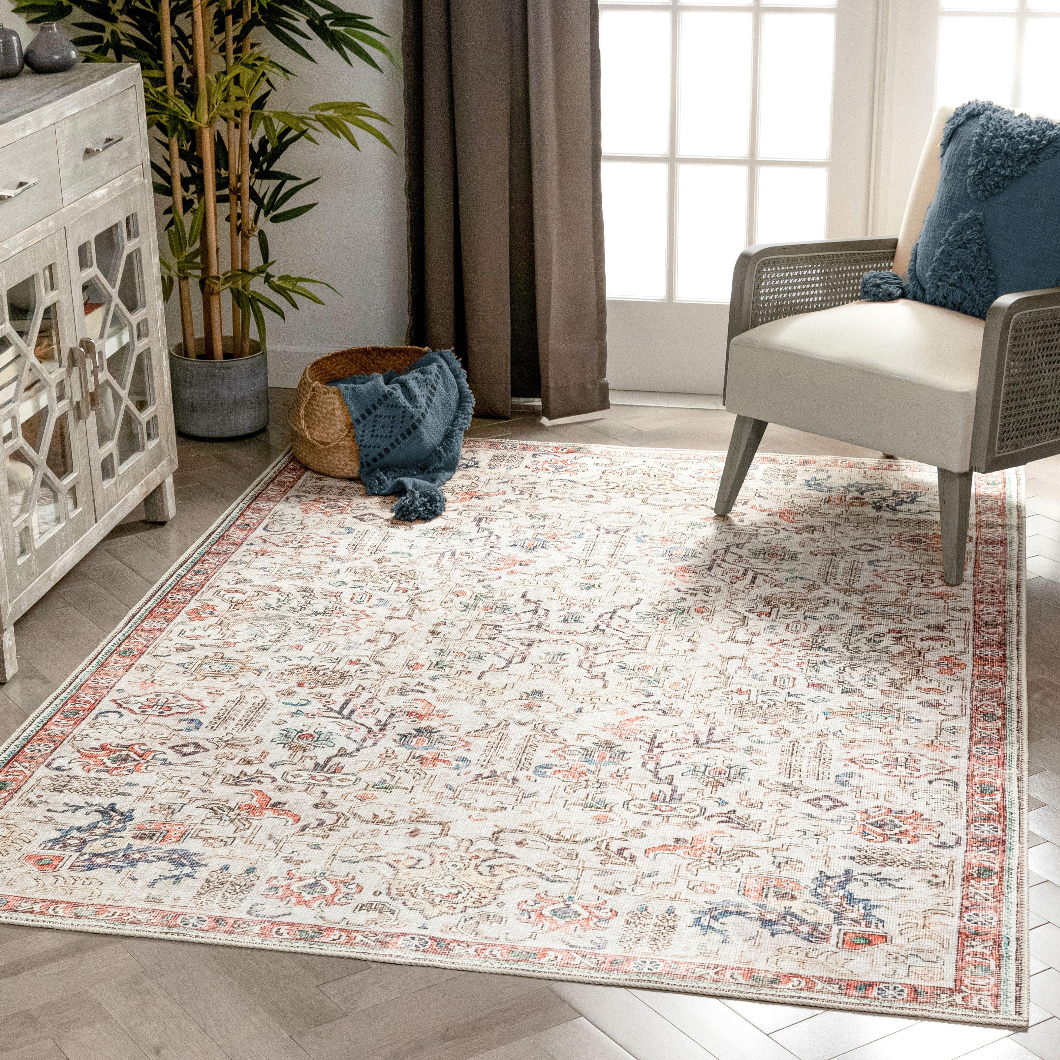 Well Woven Lotus Pomona Vintage Medallion Botanical Border Ivory 9'3" x 12'6" Area Rug