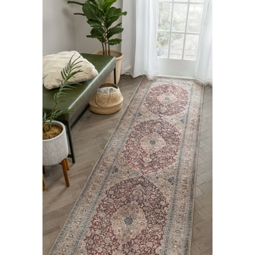 Well Woven Lotus Tonti Red Vintage Medallion Oriental 2'7" x 9'10" Runner Machine Washable Flat-Weave Area Rug