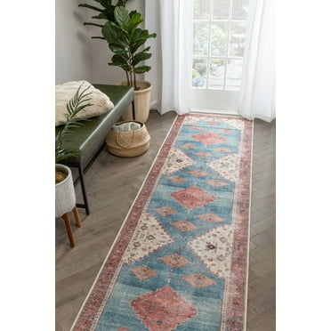 Well Woven Lotus Towne Terra Blue Vintage Medallion Persian 2'7" x 9'10" Runner Machine Washable Flat-Weave Area Rug