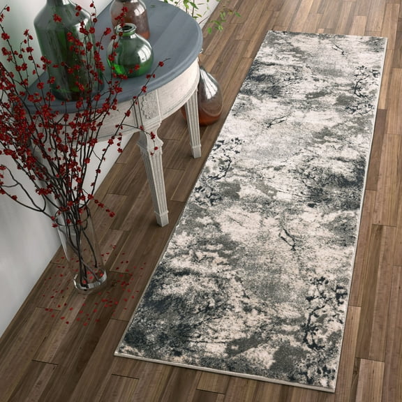 Well Woven Luxbury Supurasshu Modern Distressed Abstract Grey 2'3" x 7'3" Runner Rug