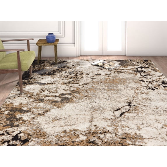 Well Woven Luxbury Supurasshu Modern Distressed Abstract Yellow 5'3" x 7'3" Area Rug
