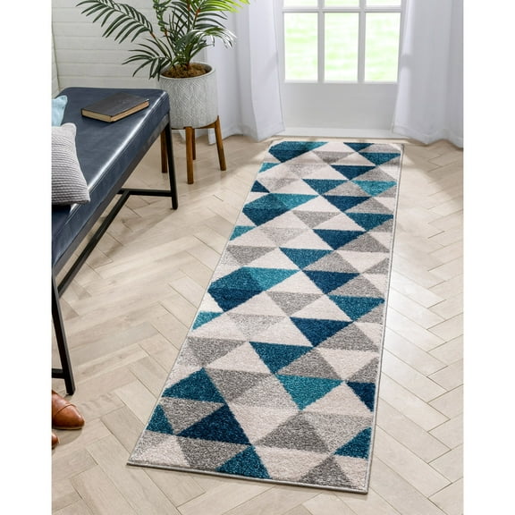 Well Woven MC-66-2 Alvin Modern Geometric Runner Rug, Blue - 2 ft. x 7 ft. 3 in.