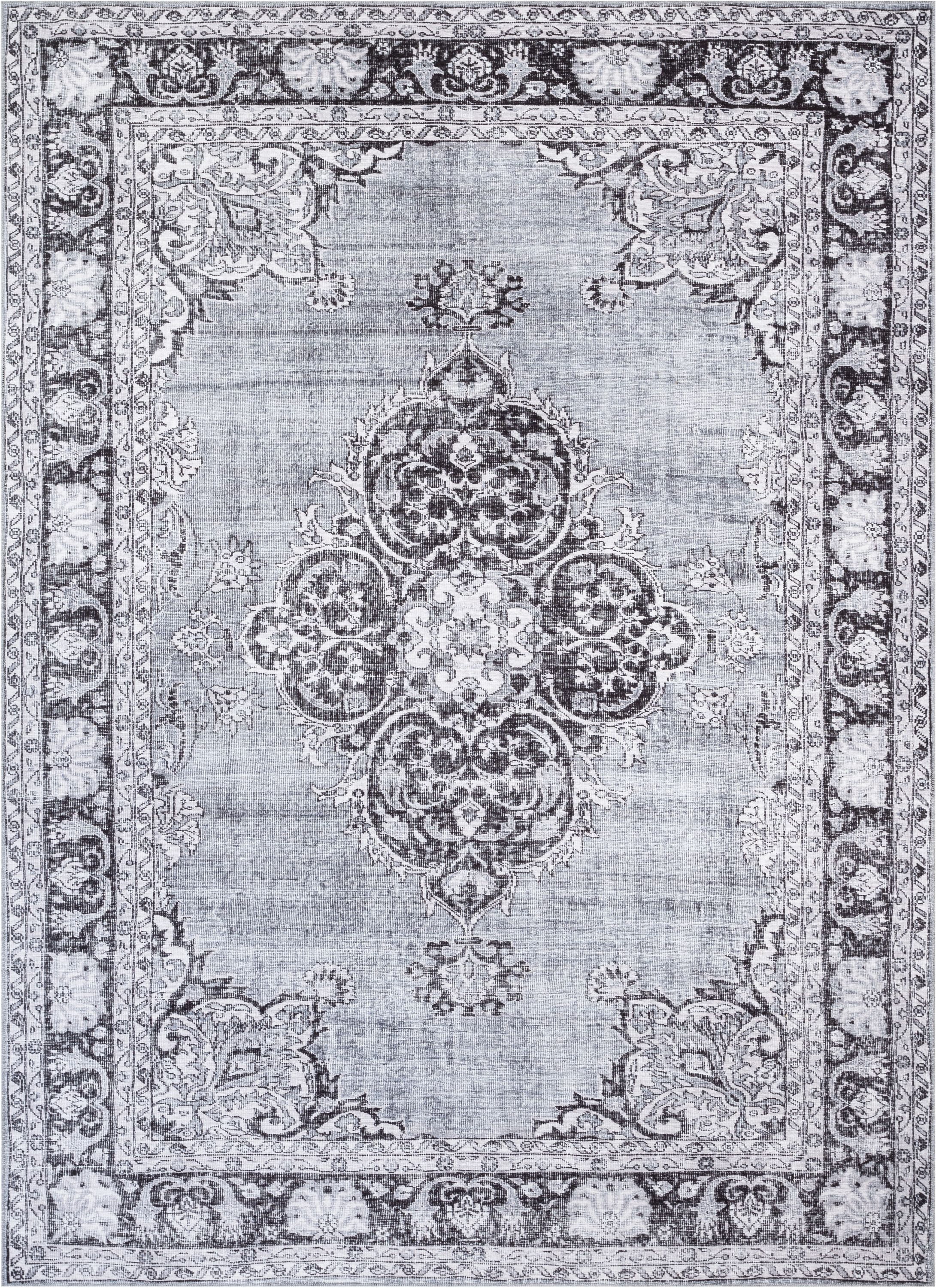 Gray 8' x 10' Synthetic Medallion Washable Area Rug