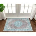 thumbnail image 1 of Well Woven Machine Washable Nile Tarifa Vintage Bohemian Medallion Floral Border Light Blue 2.6' x 3.9' Accent Doormat, 1 of 6