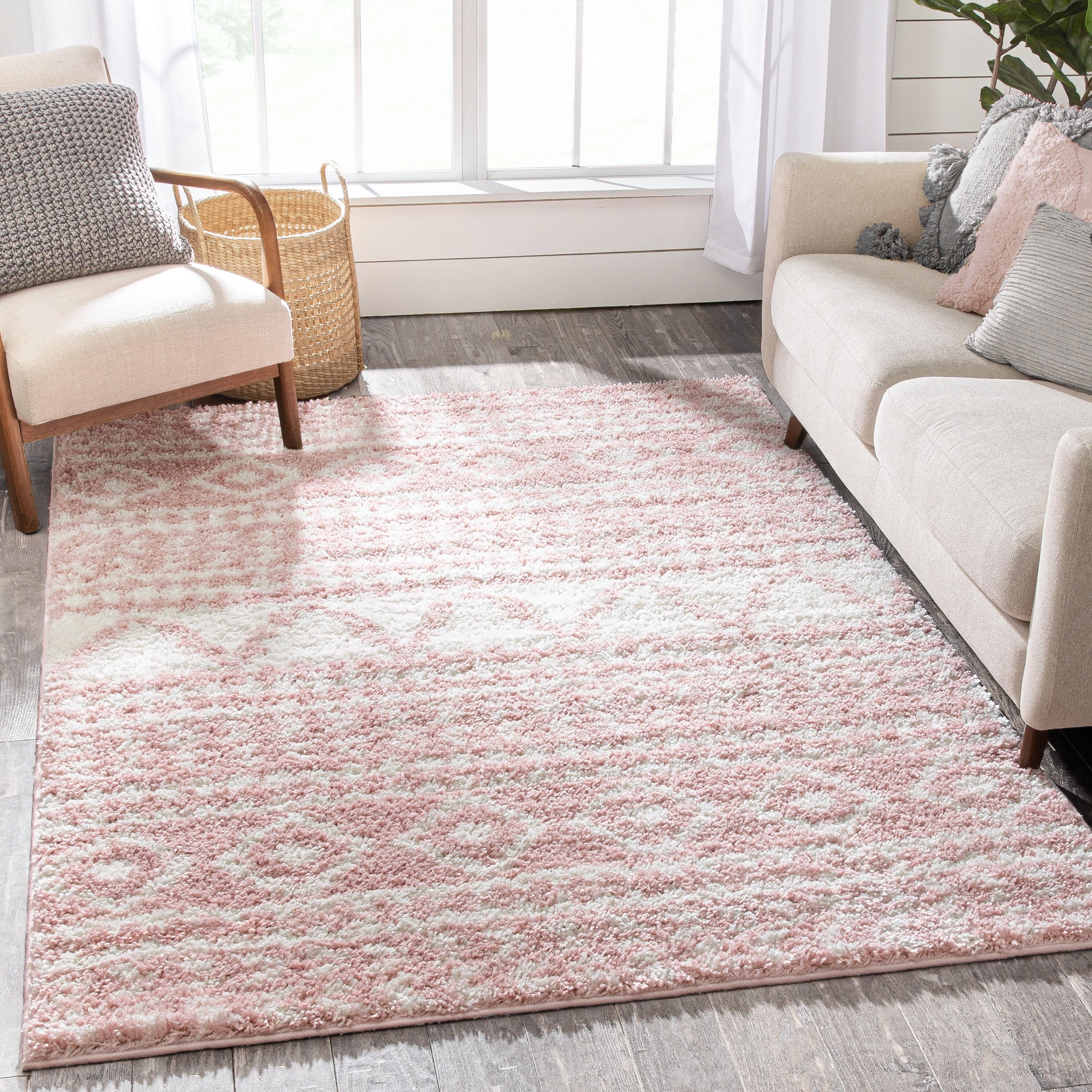 Well Woven Madison Shag Cossima Moroccan Shag Tribal Geometric Pink 2' x 3' Area Rug